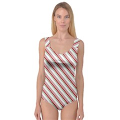 White Candy Cane Pattern With Red And Thin Green Festive Christmas Stripes Princess Tank Leotard  by genx