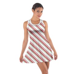 White Candy Cane Pattern With Red And Thin Green Festive Christmas Stripes Cotton Racerback Dress by genx