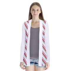 White Candy Cane Pattern With Red And Thin Green Festive Christmas Stripes Drape Collar Cardigan by genx