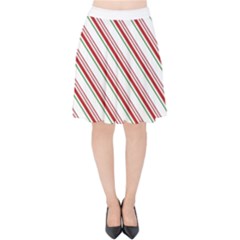 White Candy Cane Pattern With Red And Thin Green Festive Christmas Stripes Velvet High Waist Skirt by genx