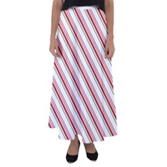 White Candy Cane Pattern With Red And Thin Green Festive Christmas Stripes Flared Maxi Skirt by genx