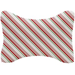 White Candy Cane Pattern With Red And Thin Green Festive Christmas Stripes Seat Head Rest Cushion by genx