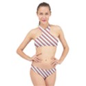 White Candy Cane Pattern with Red and Thin Green Festive Christmas Stripes High Neck Bikini Set View1