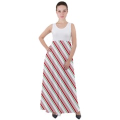 White Candy Cane Pattern With Red And Thin Green Festive Christmas Stripes Empire Waist Velour Maxi Dress by genx