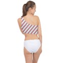 White Candy Cane Pattern with Red and Thin Green Festive Christmas Stripes Spliced Up Bikini Top  View2