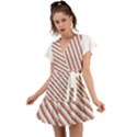 White Candy Cane Pattern with Red and Thin Green Festive Christmas Stripes Flutter Sleeve Wrap Dress View1