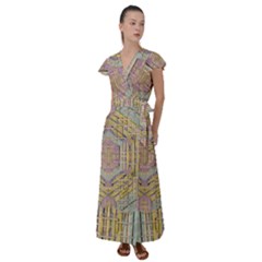 Temple Of Wood With A Touch Of Japan Flutter Sleeve Maxi Dress by pepitasart