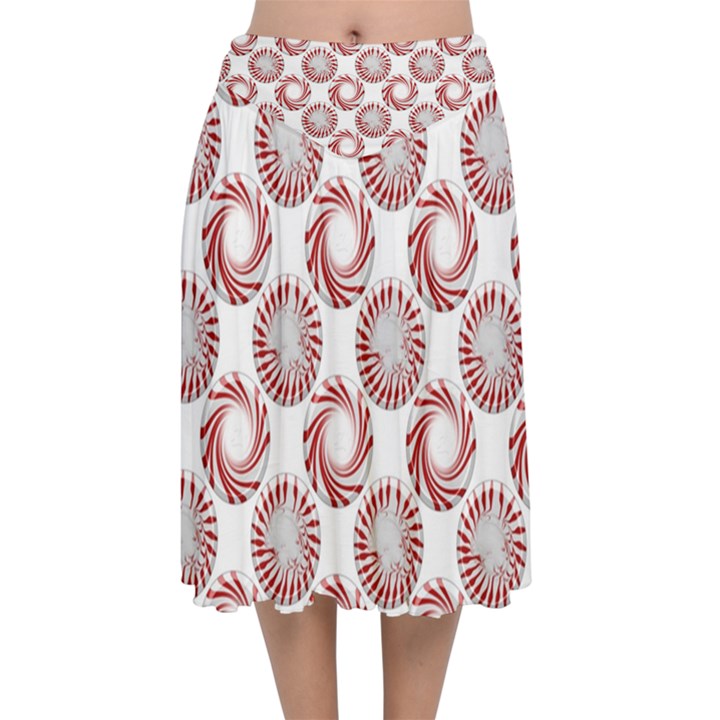 Peppermint Candy Dots Velvet Flared Midi Skirt