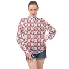 Peppermint Candy Dots High Neck Long Sleeve Chiffon Top by bloomingvinedesign