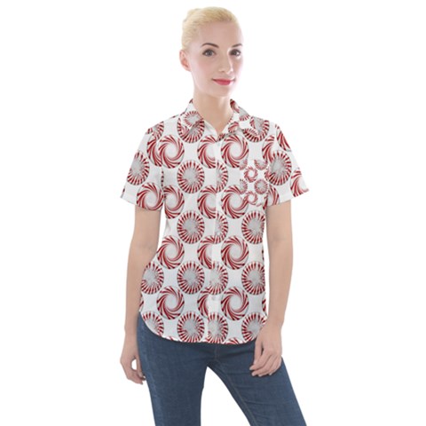 Peppermint Candy Dots Women s Short Sleeve Pocket Shirt by bloomingvinedesign