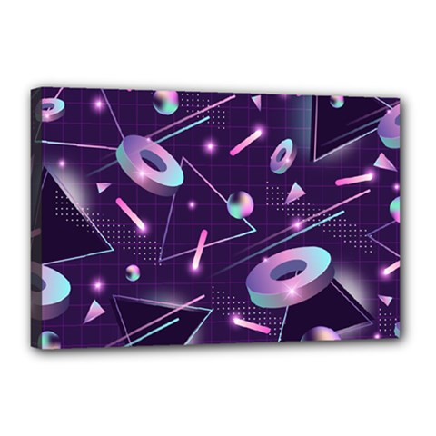 Retrowave Aesthetic Vaporwave Retro Memphis Pattern 80s Design Geometrical Shapes Futurist Pink Blue 3d Canvas 18  X 12  (stretched) by genx