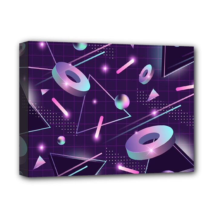 Retrowave Aesthetic vaporwave retro memphis pattern 80s design geometrical shapes futurist pink blue 3D Deluxe Canvas 16  x 12  (Stretched) 