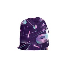 Retrowave Aesthetic Vaporwave Retro Memphis Pattern 80s Design Geometrical Shapes Futurist Pink Blue 3d Drawstring Pouch (small) by genx