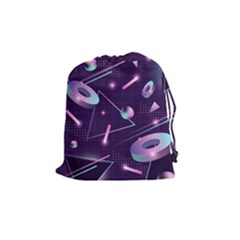 Retrowave Aesthetic Vaporwave Retro Memphis Pattern 80s Design Geometrical Shapes Futurist Pink Blue 3d Drawstring Pouch (medium) by genx