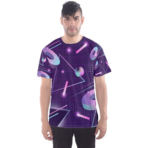 Retrowave Aesthetic Vaporwave Retro Memphis Pattern 80s Design Geometrical Shapes Futurist Pink Blue 3d Men s Sports Mesh Tee by genx