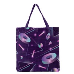 Retrowave Aesthetic Vaporwave Retro Memphis Pattern 80s Design Geometrical Shapes Futurist Pink Blue 3d Grocery Tote Bag by genx