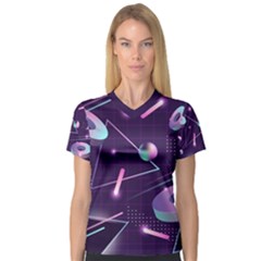 Retrowave Aesthetic Vaporwave Retro Memphis Pattern 80s Design Geometrical Shapes Futurist Pink Blue 3d V-neck Sport Mesh Tee