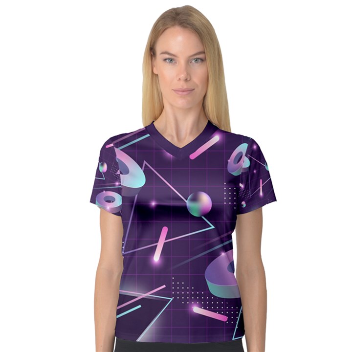 Retrowave Aesthetic vaporwave retro memphis pattern 80s design geometrical shapes futurist pink blue 3D V-Neck Sport Mesh Tee