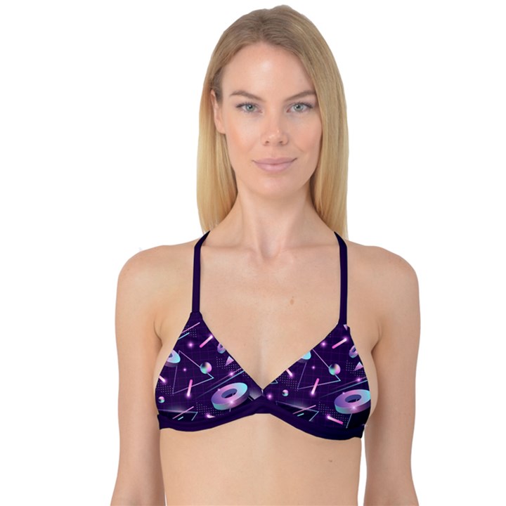 Retrowave Aesthetic vaporwave retro memphis pattern 80s design geometrical shapes futurist pink blue 3D Reversible Tri Bikini Top