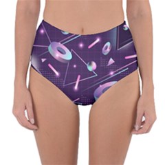 Retrowave Aesthetic Vaporwave Retro Memphis Pattern 80s Design Geometrical Shapes Futurist Pink Blue 3d Reversible High-waist Bikini Bottoms by genx