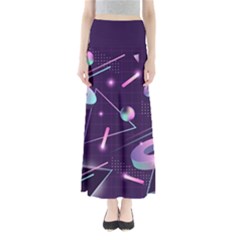 Retrowave Aesthetic Vaporwave Retro Memphis Pattern 80s Design Geometrical Shapes Futurist Pink Blue 3d Full Length Maxi Skirt by genx