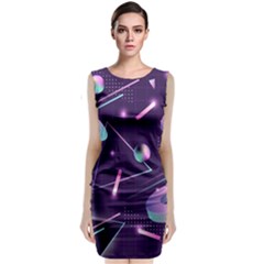 Retrowave Aesthetic Vaporwave Retro Memphis Pattern 80s Design Geometrical Shapes Futurist Pink Blue 3d Classic Sleeveless Midi Dress by genx