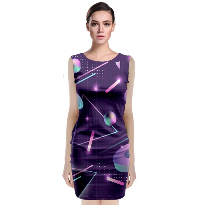 Retrowave Aesthetic vaporwave retro memphis pattern 80s design geometrical shapes futurist pink blue 3D Classic Sleeveless Midi Dress