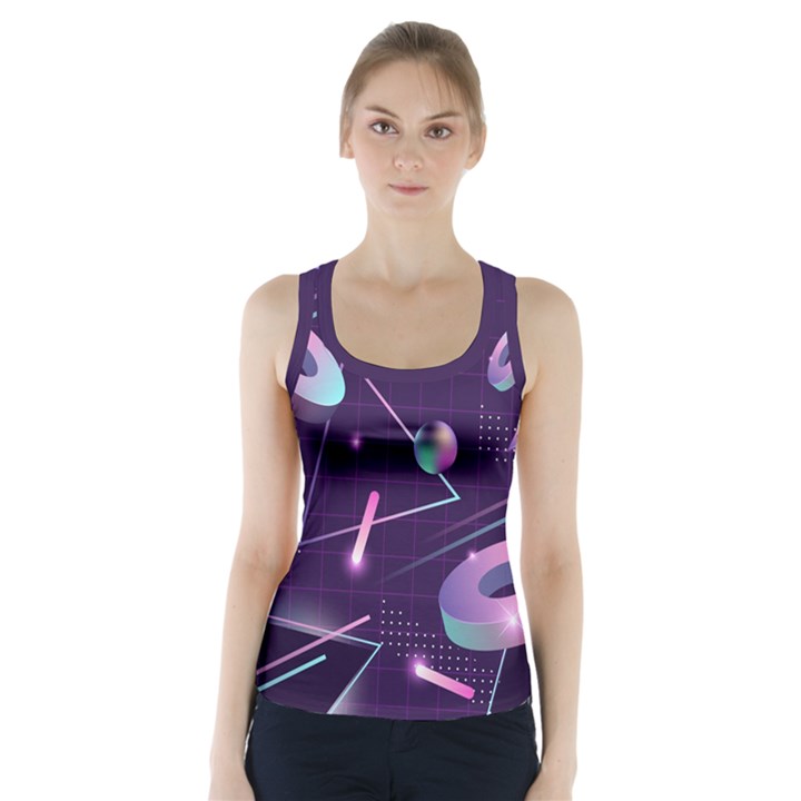 Retrowave Aesthetic vaporwave retro memphis pattern 80s design geometrical shapes futurist pink blue 3D Racer Back Sports Top