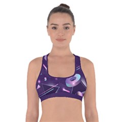 Retrowave Aesthetic Vaporwave Retro Memphis Pattern 80s Design Geometrical Shapes Futurist Pink Blue 3d Cross Back Sports Bra by genx