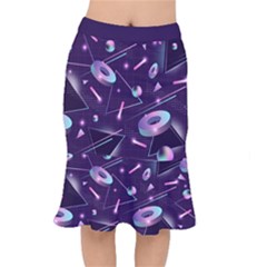 Retrowave Aesthetic Vaporwave Retro Memphis Pattern 80s Design Geometrical Shapes Futurist Pink Blue 3d Short Mermaid Skirt by genx