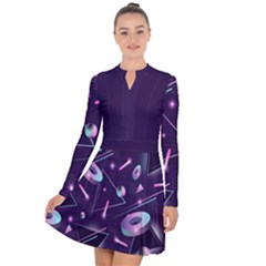 Retrowave Aesthetic Vaporwave Retro Memphis Pattern 80s Design Geometrical Shapes Futurist Pink Blue 3d Long Sleeve Panel Dress by genx