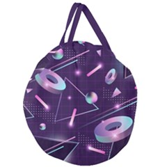 Retrowave Aesthetic Vaporwave Retro Memphis Pattern 80s Design Geometrical Shapes Futurist Pink Blue 3d Giant Round Zipper Tote by genx