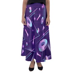 Retrowave Aesthetic Vaporwave Retro Memphis Pattern 80s Design Geometrical Shapes Futurist Pink Blue 3d Flared Maxi Skirt by genx