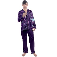 Retrowave Aesthetic Vaporwave Retro Memphis Pattern 80s Design Geometrical Shapes Futurist Pink Blue 3d Men s Satin Pajamas Long Pants Set by genx