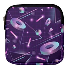 Retrowave Aesthetic Vaporwave Retro Memphis Pattern 80s Design Geometrical Shapes Futurist Pink Blue 3d Mini Square Pouch by genx