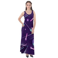 Retrowave Aesthetic Vaporwave Retro Memphis Pattern 80s Design Geometrical Shapes Futurist Pink Blue 3d Sleeveless Velour Maxi Dress by genx