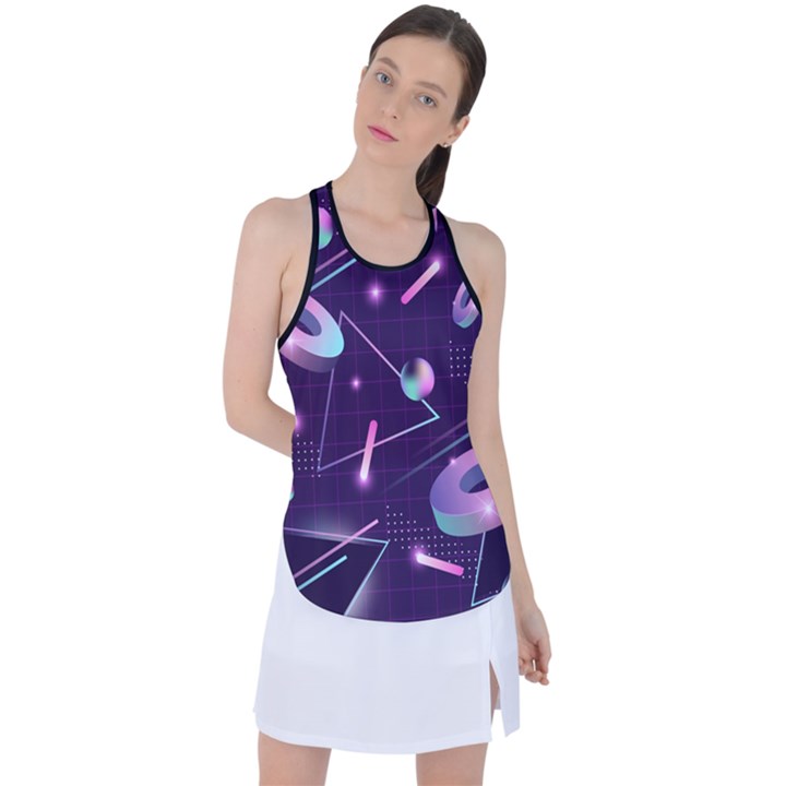 Retrowave Aesthetic vaporwave retro memphis pattern 80s design geometrical shapes futurist pink blue 3D Racer Back Mesh Tank Top