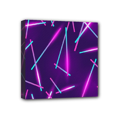 Retrowave Aesthetic Vaporwave Retro Memphis Pattern 80s Design Geometric Shapes Futurist Purple Pink Blue Neon Light Mini Canvas 4  X 4  (stretched) by genx