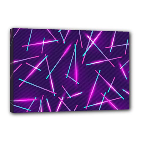 Retrowave Aesthetic Vaporwave Retro Memphis Pattern 80s Design Geometric Shapes Futurist Purple Pink Blue Neon Light Canvas 18  X 12  (stretched) by genx