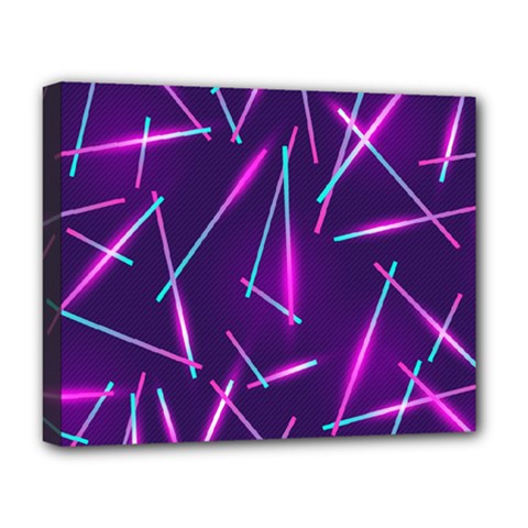 Retrowave Aesthetic Vaporwave Retro Memphis Pattern 80s Design Geometric Shapes Futurist Purple Pink Blue Neon Light Deluxe Canvas 20  X 16  (stretched) by genx