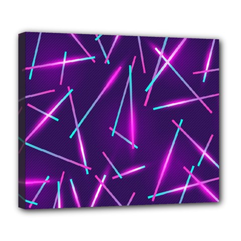 Retrowave Aesthetic Vaporwave Retro Memphis Pattern 80s Design Geometric Shapes Futurist Purple Pink Blue Neon Light Deluxe Canvas 24  X 20  (stretched) by genx