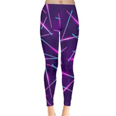 Retrowave Aesthetic Vaporwave Retro Memphis Pattern 80s Design Geometric Shapes Futurist Purple Pink Blue Neon Light Leggings  by genx