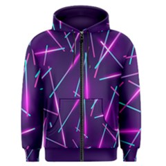 Retrowave Aesthetic Vaporwave Retro Memphis Pattern 80s Design Geometric Shapes Futurist Purple Pink Blue Neon Light Men s Zipper Hoodie by genx