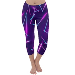 Retrowave Aesthetic Vaporwave Retro Memphis Pattern 80s Design Geometric Shapes Futurist Purple Pink Blue Neon Light Capri Winter Leggings  by genx