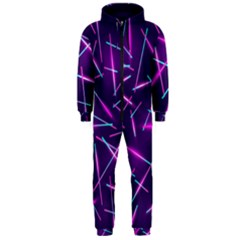 Retrowave Aesthetic Vaporwave Retro Memphis Pattern 80s Design Geometric Shapes Futurist Purple Pink Blue Neon Light Hooded Jumpsuit (men)  by genx