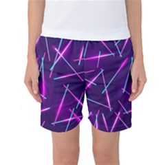 Retrowave Aesthetic Vaporwave Retro Memphis Pattern 80s Design Geometric Shapes Futurist Purple Pink Blue Neon Light Women s Basketball Shorts by genx