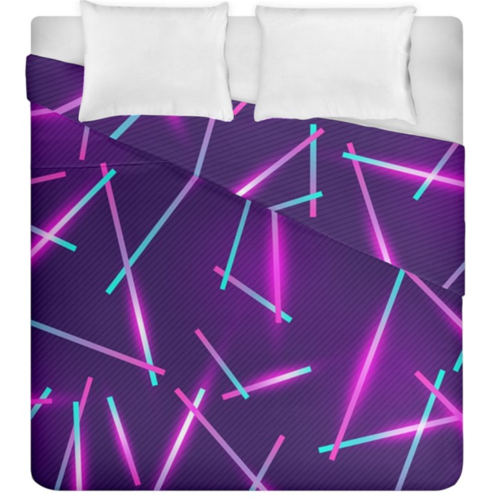 Retrowave Aesthetic vaporwave retro memphis pattern 80s design geometric shapes futurist purple pink blue neon light Duvet Cover Double Side (King Size)