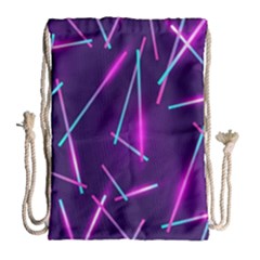 Retrowave Aesthetic Vaporwave Retro Memphis Pattern 80s Design Geometric Shapes Futurist Purple Pink Blue Neon Light Drawstring Bag (large) by genx