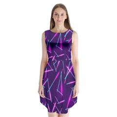 Retrowave Aesthetic Vaporwave Retro Memphis Pattern 80s Design Geometric Shapes Futurist Purple Pink Blue Neon Light Sleeveless Chiffon Dress   by genx