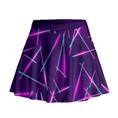 Retrowave Aesthetic Vaporwave Retro Memphis Pattern 80s Design Geometric Shapes Futurist Purple Pink Blue Neon Light Mini Flare Skirt by genx